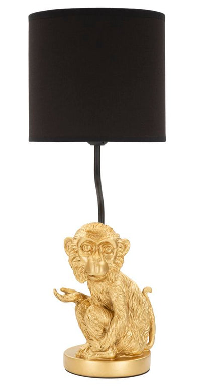 lampada moderna da tavolo con scimmia dorata coprilampada in tessuto colore nero