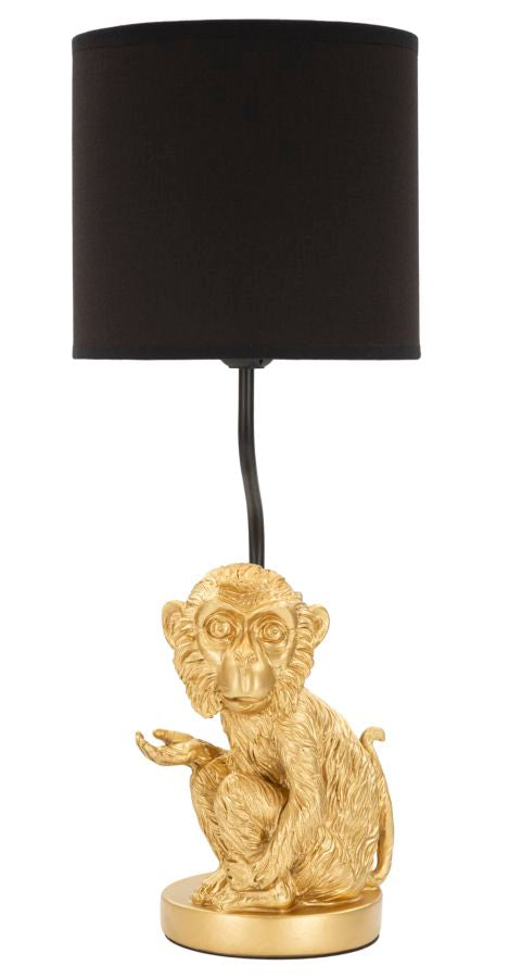 lampada moderna da tavolo con scimmia dorata coprilampada in tessuto colore nero