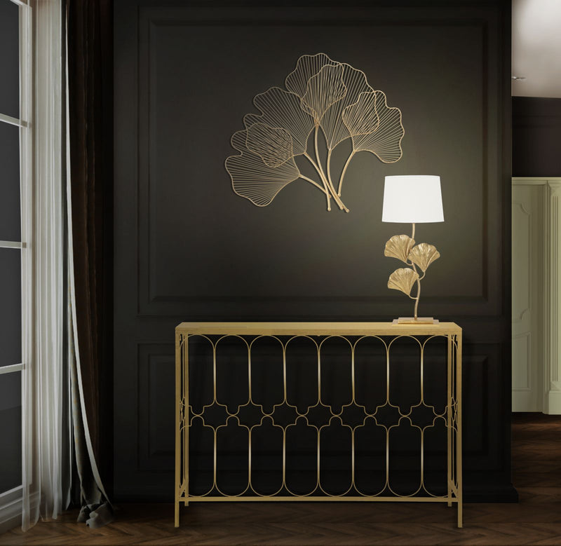 Lampada da tavolo in metallo dorato con foglie cm Ø 33x81h
