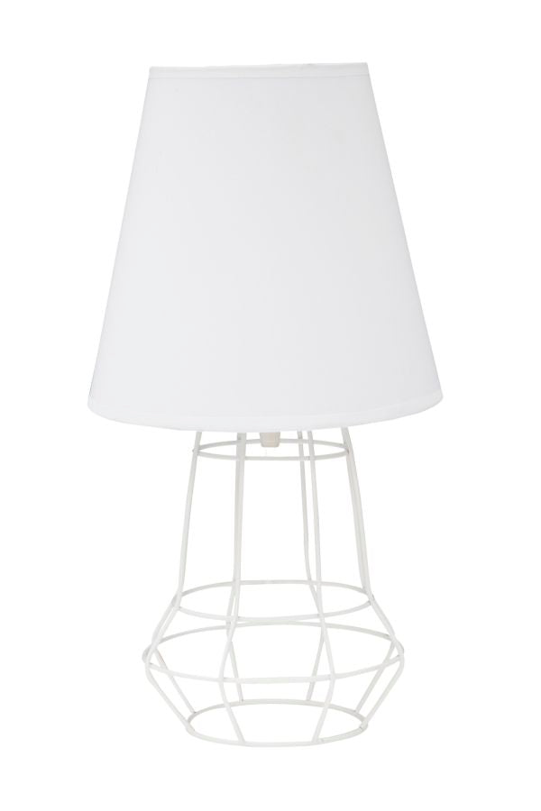 Lampada da tavolo moderna in metallo bianco coprilampada in tessuto cm Ø 20x37h