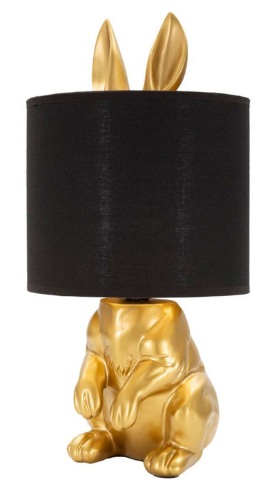 lampada design modello coniglio colore oro paralume in tessuto nero