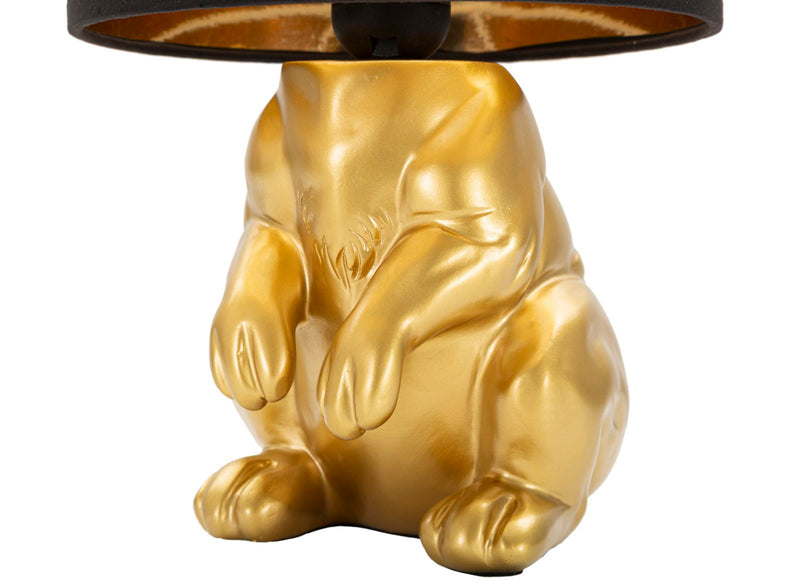 Lampada design da tavolo con coniglio colore oro paralume nero cm 20x43h