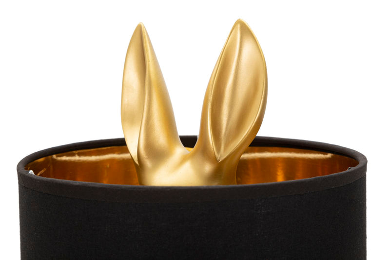 Lampada design da tavolo con coniglio colore oro paralume nero cm 20x43h