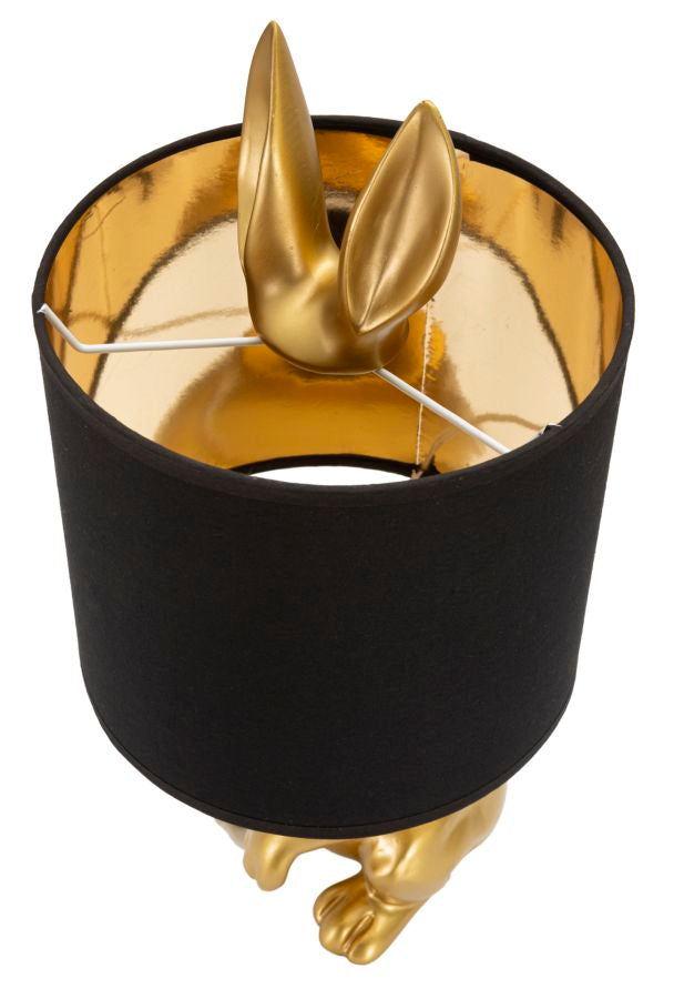 Lampada design da tavolo con coniglio colore oro paralume nero cm 20x43h