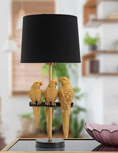 Lampada da salotto moderna base con pappagalli dorati paralume nero - varie misure
