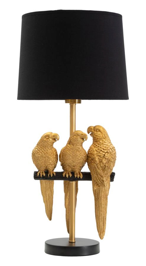 Lampada da salotto moderna base con pappagalli dorati paralume nero - varie misure