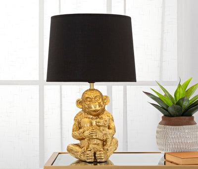 Lampada moderna da salotto con scimmia e figlioletto colore oro e nero cm 30x49h