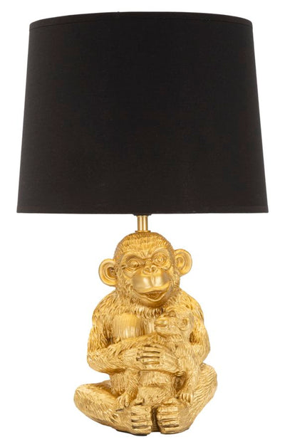 lampada design da tavolo con mamma scimmia e figlioletto colore oro e nero