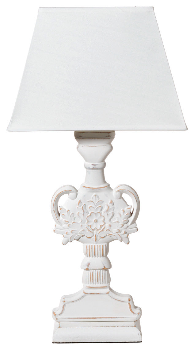 Lampada da tavolo in legno shabby colore bianco cm 30x16x57h