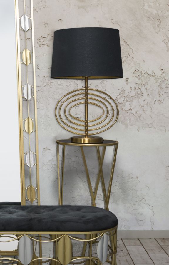 lampada da tavolo design moderno in metallo dorato e tessuto