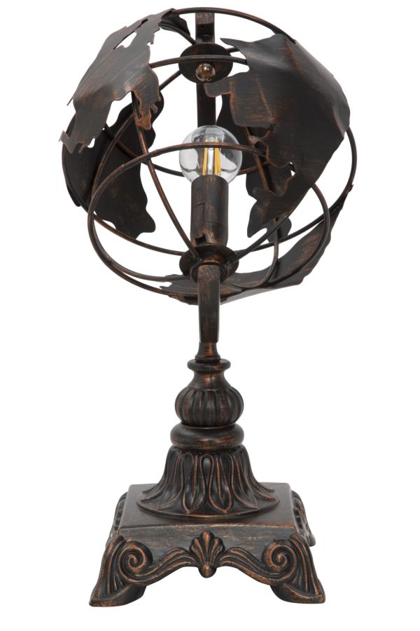 Lampada da tavolo World in ferro stile industrial colore nero cm 24x20x40h