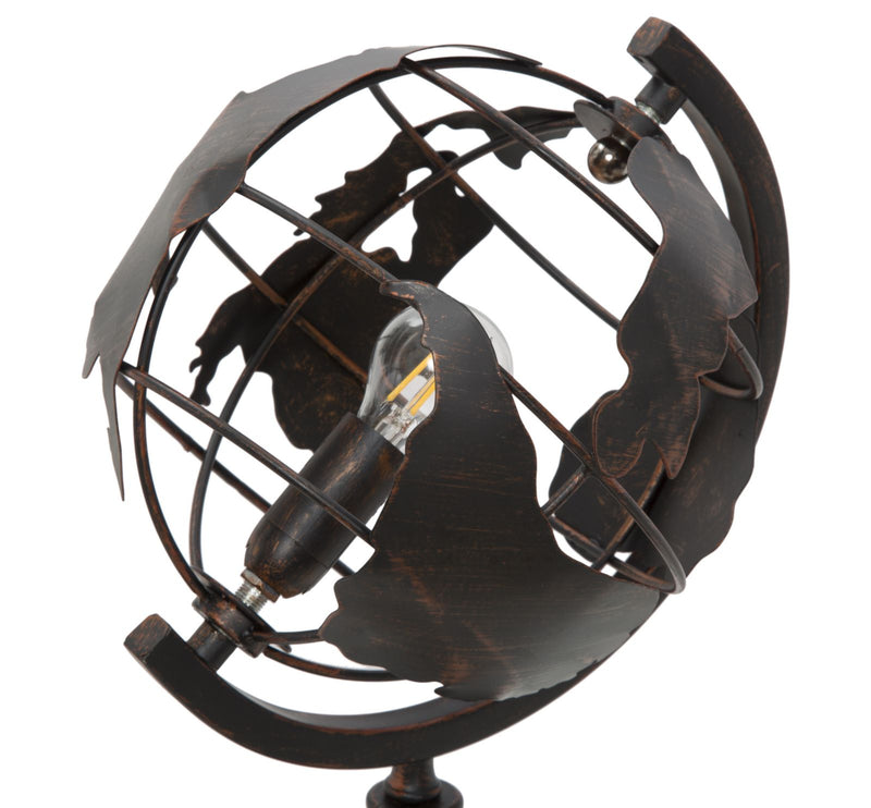 Lampada da tavolo World in ferro stile industrial colore nero cm 24x20x40h