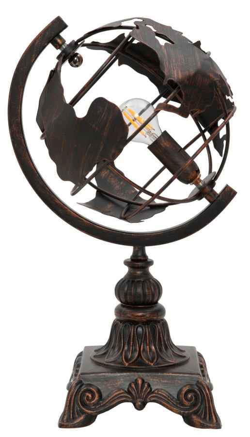 Lampada da tavolo World in ferro stile industrial colore nero cm 24x20x40h