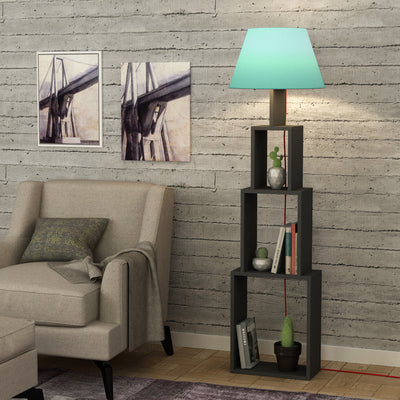 Lampada da pavimento moderna 2 in 1 con libreria in legno cm 40x15x168h - vari colori