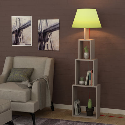 Lampada da terra con libreria incorporata in legno bifacciale 3 vani a giorno, design a torre. Disponibile in 8 varianti. Dimensioni cm 40x15x168h
