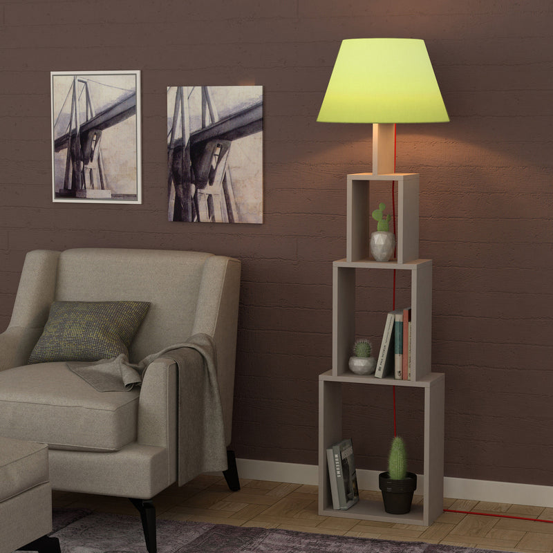 Lampada da terra con libreria incorporata in legno bifacciale 3 vani a giorno, design a torre. Disponibile in 8 varianti. Dimensioni cm 40x15x168h