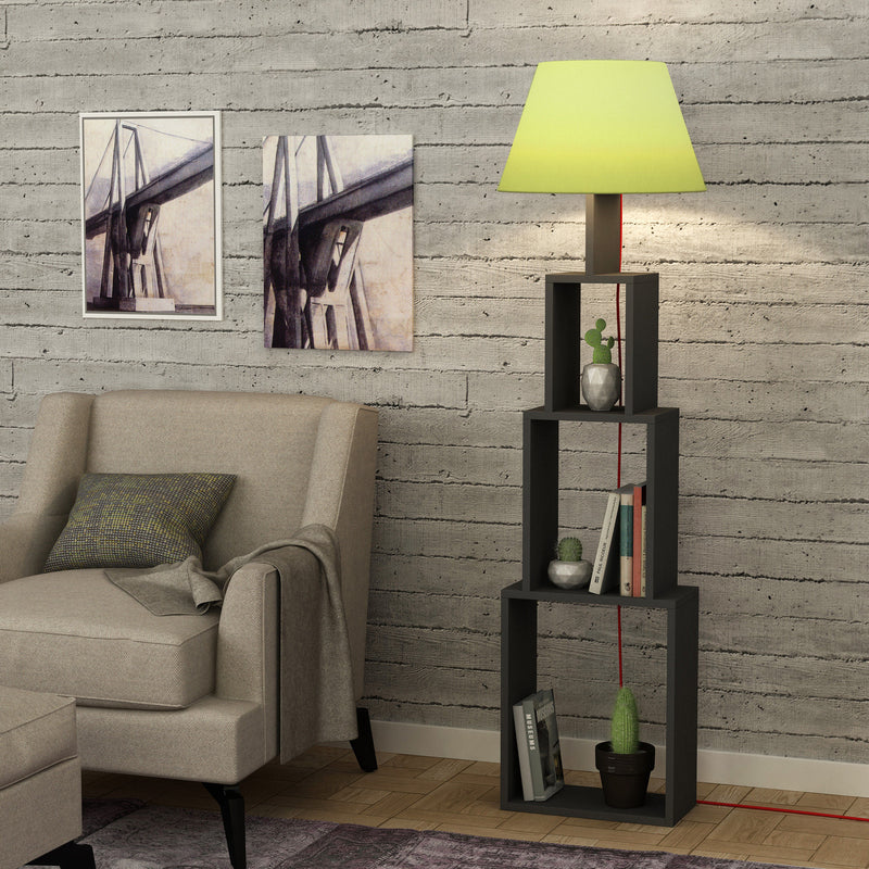 Lampada da pavimento moderna 2 in 1 con libreria in legno cm 40x15x168h - vari colori