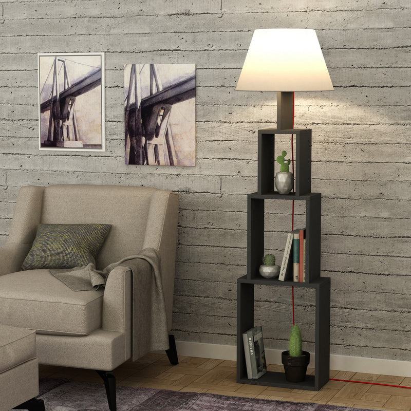 Lampada da pavimento moderna 2 in 1 con libreria in legno cm 40x15x168h - vari colori