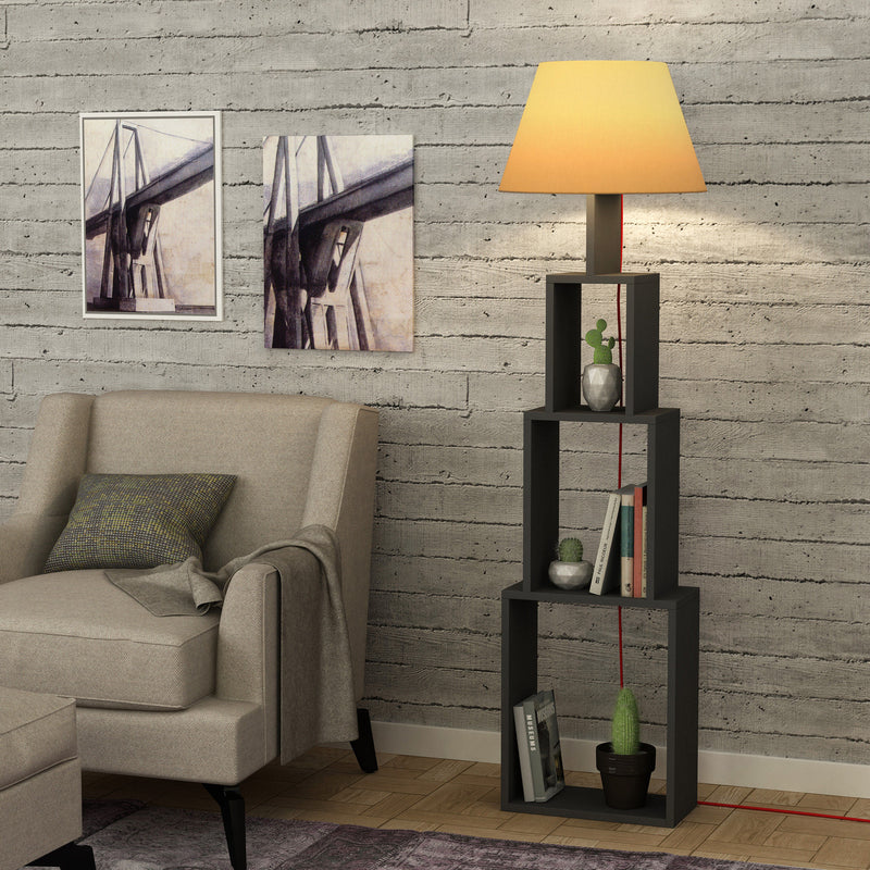 Lampada da pavimento moderna 2 in 1 con libreria in legno cm 40x15x168h - vari colori