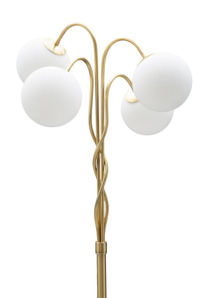 Lampada da pavimento in metallo dorato 4 paralumi in vetro cm Ø 54x176h