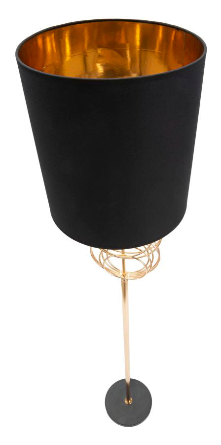 Lampada da terra moderna asta in metallo dorato paralume in tessuto nero cm Ø 33x165h