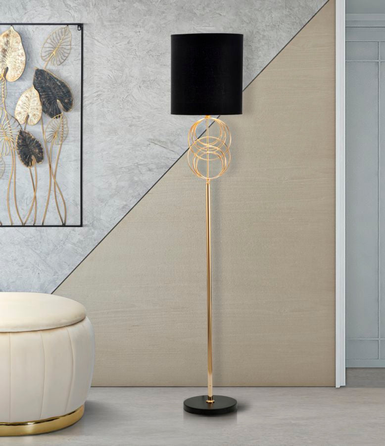 Lampada da terra moderna asta in metallo dorato paralume in tessuto nero cm Ø 33x165h