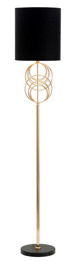 Lampada da terra moderna asta in metallo dorato paralume in tessuto nero cm Ø 33x165h