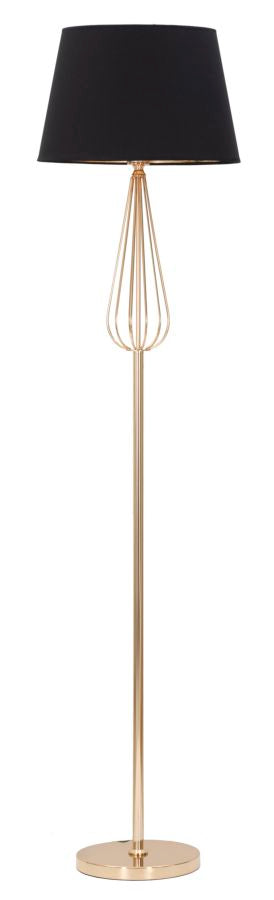 Lampada da pavimento struttura in metallo dorato paralume in tessuto nero cm Ø 40x167h