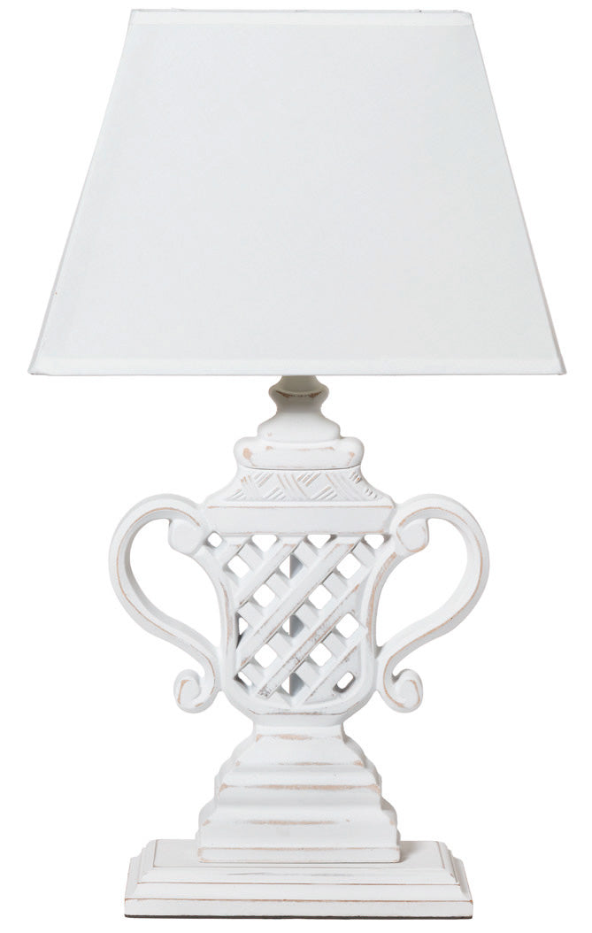Lampada da salotto in legno shabby colore bianco cm 30x16x52h