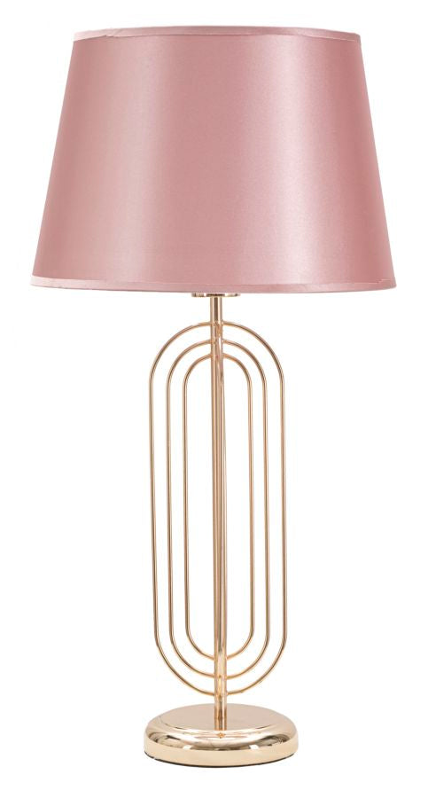 Lampada moderna da tavolo base in metallo dorato paralume in tessuto rosa cm Ø 33x64h