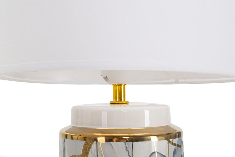 Lampada moderna in ceramica design astratto paralume in tessuto cm 25x48h