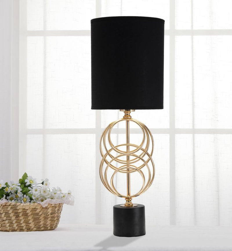 Lampada design moderna da tavolo base in metallo paralume in tessuto nero cm Ø 20x58h