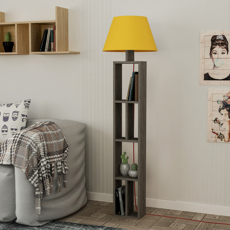 Lampada da terra con scaffale libreria bifacciale in legno cm 45x45x164h - vari colori