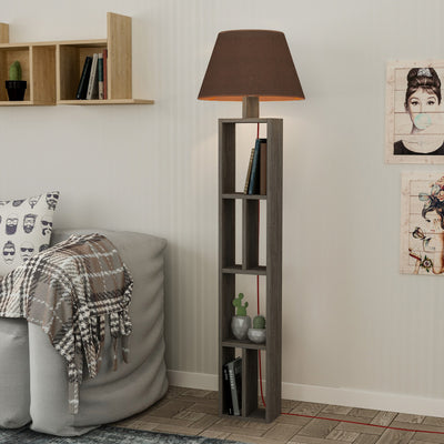 Lampada da terra con scaffale libreria bifacciale in legno cm 45x45x164h - vari colori