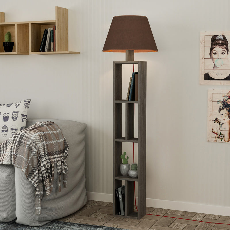Lampada da terra con scaffale libreria bifacciale in legno cm 45x45x164h - vari colori
