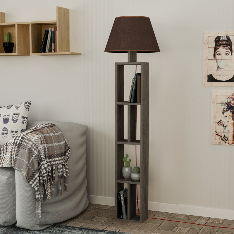 Lampada da terra con scaffale libreria bifacciale in legno cm 45x45x164h - vari colori