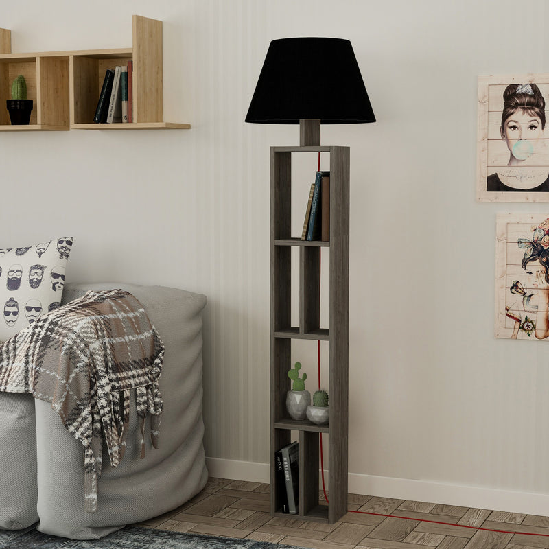 Lampada da terra con scaffale libreria bifacciale in legno cm 45x45x164h - vari colori