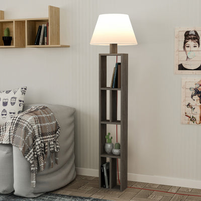 Lampada da terra con scaffale libreria bifacciale in legno cm 45x45x164h - vari colori