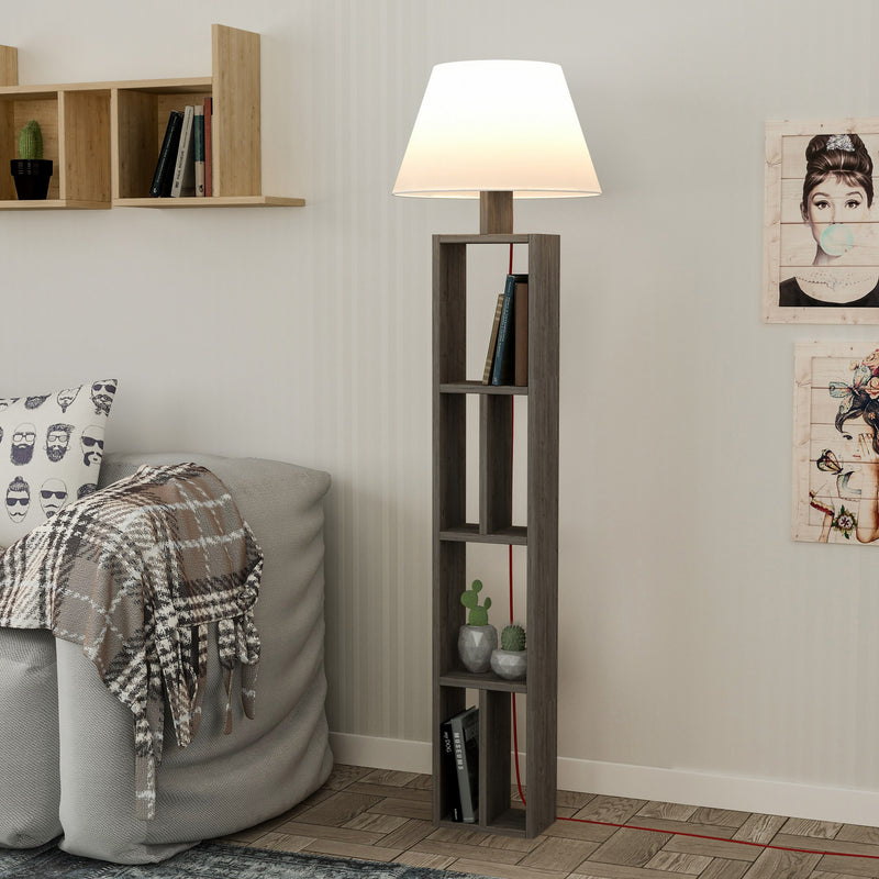 Lampada da terra con scaffale libreria bifacciale in legno cm 45x45x164h - vari colori