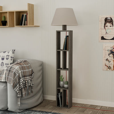 Lampada da terra con scaffale libreria bifacciale in legno cm 45x45x164h - vari colori