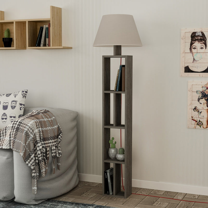 Lampada da terra con scaffale libreria bifacciale in legno cm 45x45x164h - vari colori