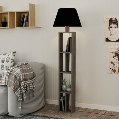 Lampada da terra con scaffale libreria bifacciale in legno cm 45x45x164h - vari colori