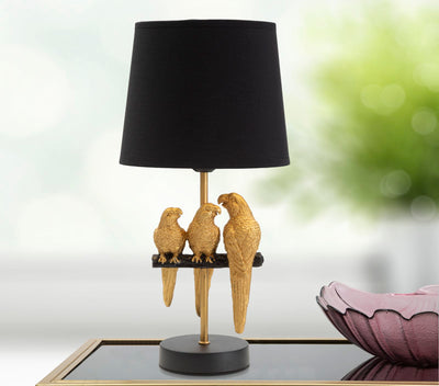Lampada da salotto moderna base con pappagalli dorati paralume nero - varie misure
