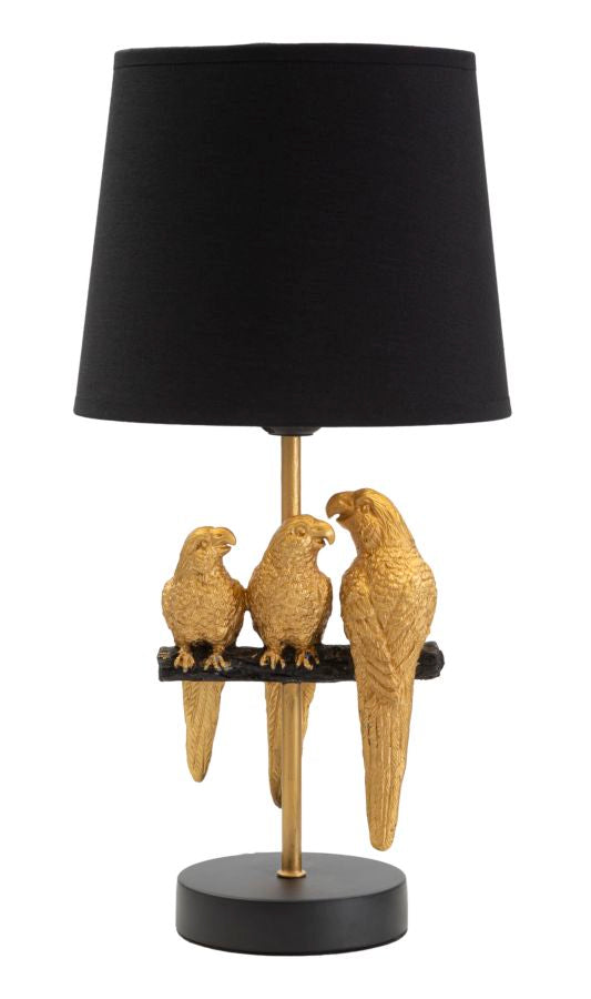 Lampada da salotto moderna base con pappagalli dorati paralume nero - varie misure