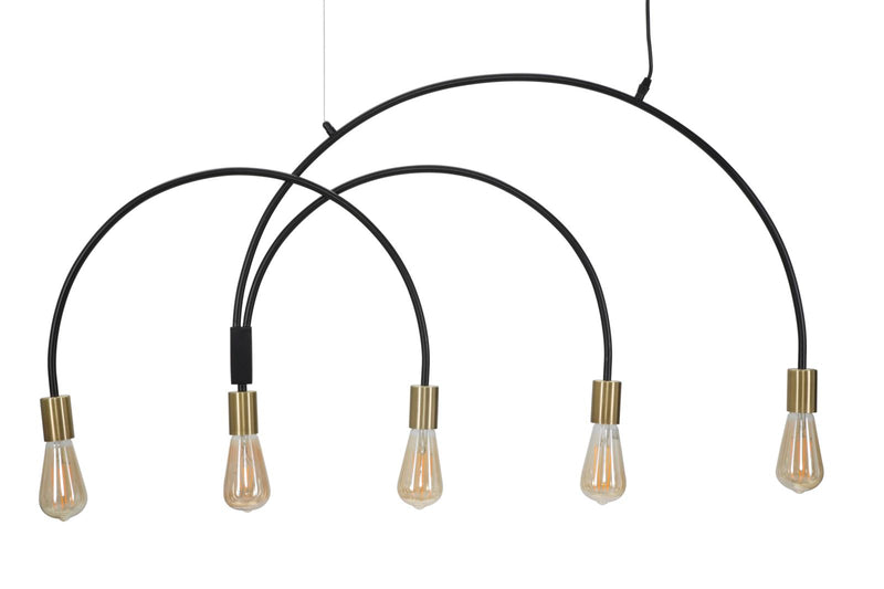 Lampadario design a sospensione 5 luci in metallo oro e nero cm 104x5x50h