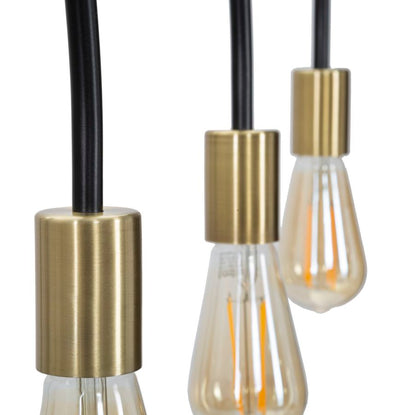 Lampadario design a sospensione 5 luci in metallo oro e nero cm 104x5x50h