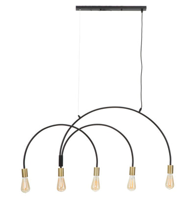 Lampadario design a sospensione 5 luci in metallo oro e nero cm 104x5x50h