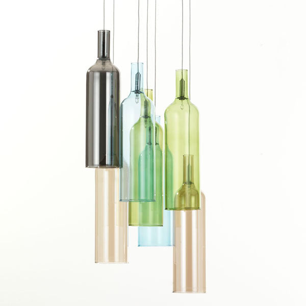 Lampadario a sospensione paralumi a forma di bottiglia in vetro colorato cm Ø 30x120h