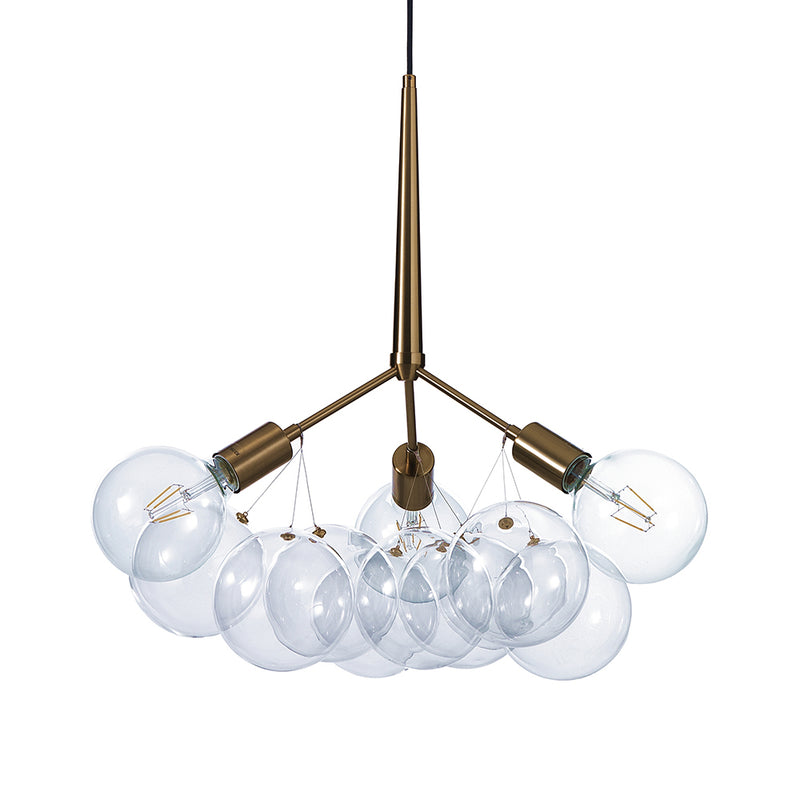 Lampadario design in metallo ottone anticato e 9 sfere in vetro cm Ø 60x60h