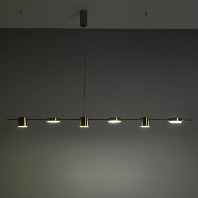 Lampadario lungo a sospensione moderno 6 luci ottone anticato cm 160x10x130h